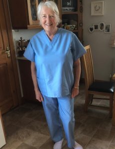 Anne O'Dea models her scrubs